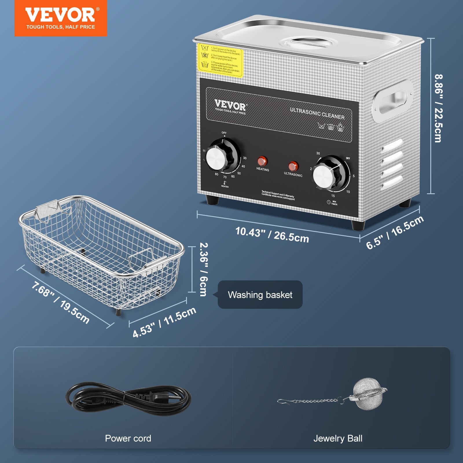 Ultrasonic Cleaner 3L with Heater Timer Basket Professional Digital 120W