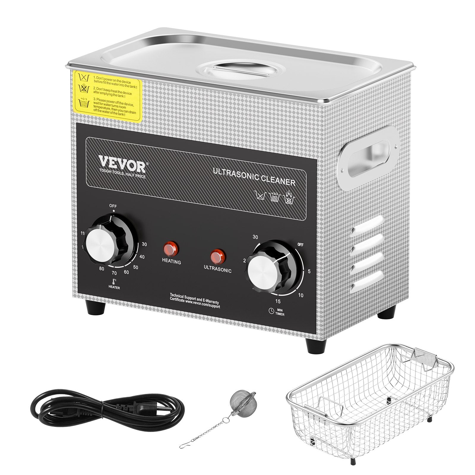 Ultrasonic Cleaner 3L with Heater Timer Basket Professional Digital 120W