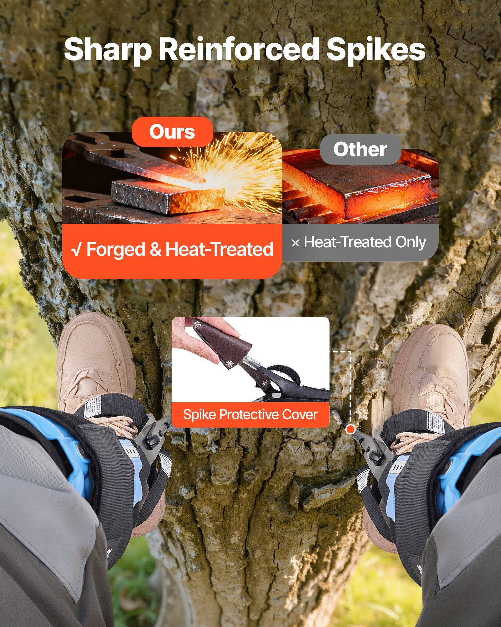 Tree Climbing Spikes Adjustable Straps Padding 159kg Load Capacity Steel