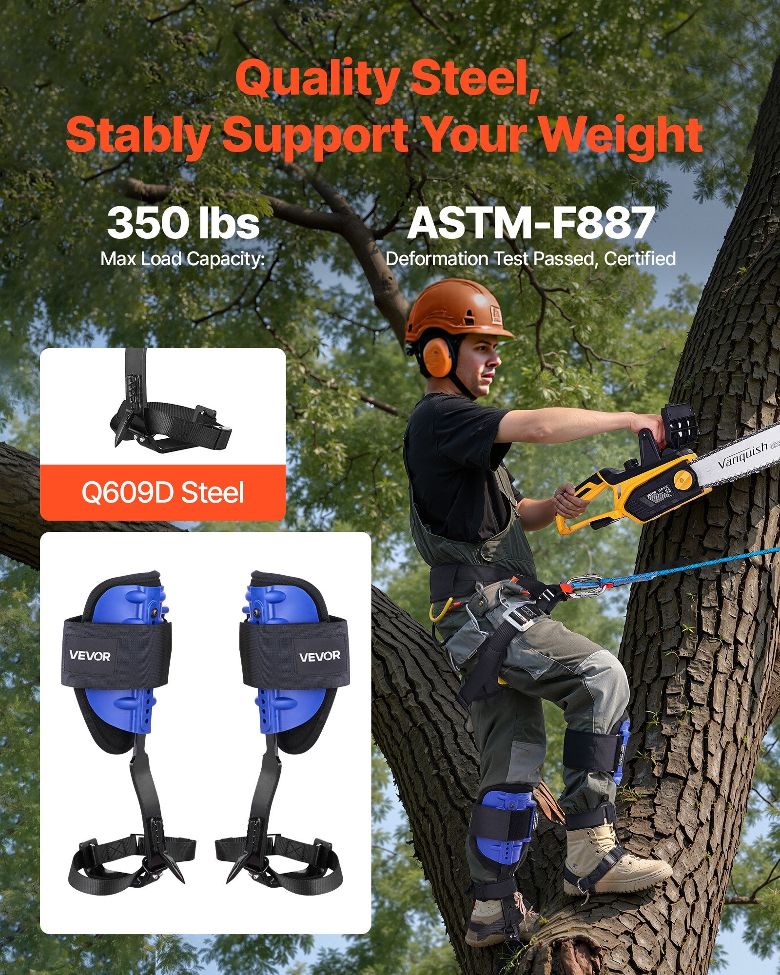 Tree Climbing Spikes Set Height-Adjustable Steel Climb Spurs Straps Harness
