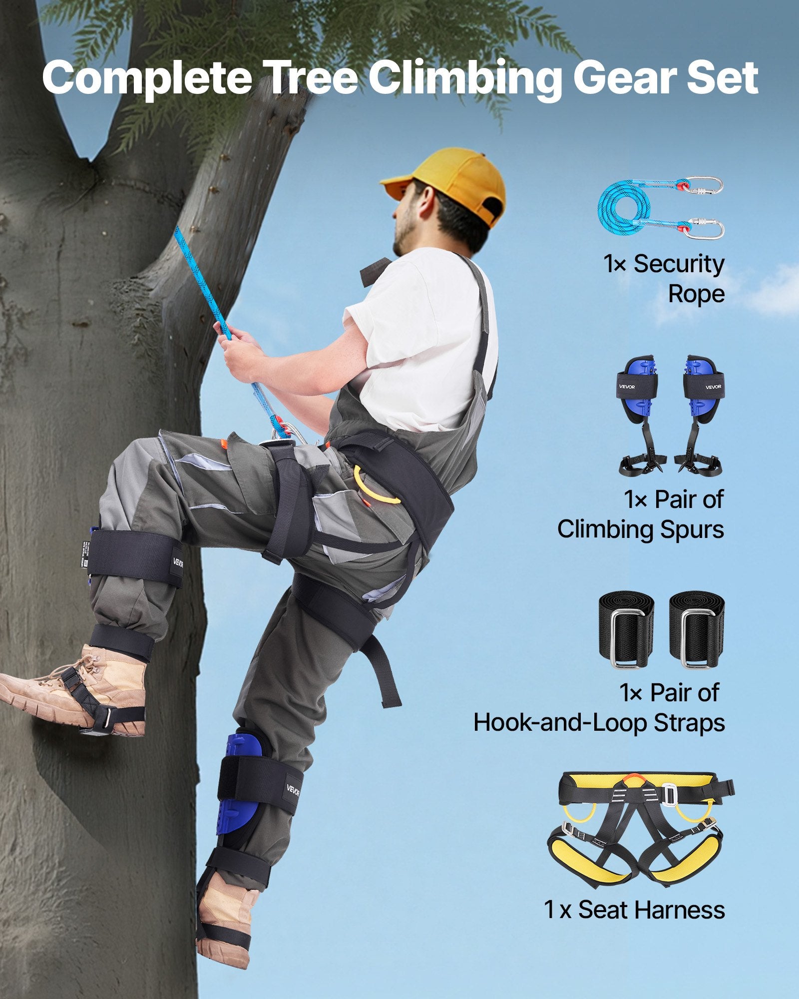 Tree Climbing Spikes Set Height-Adjustable Steel Climb Spurs Straps Harness