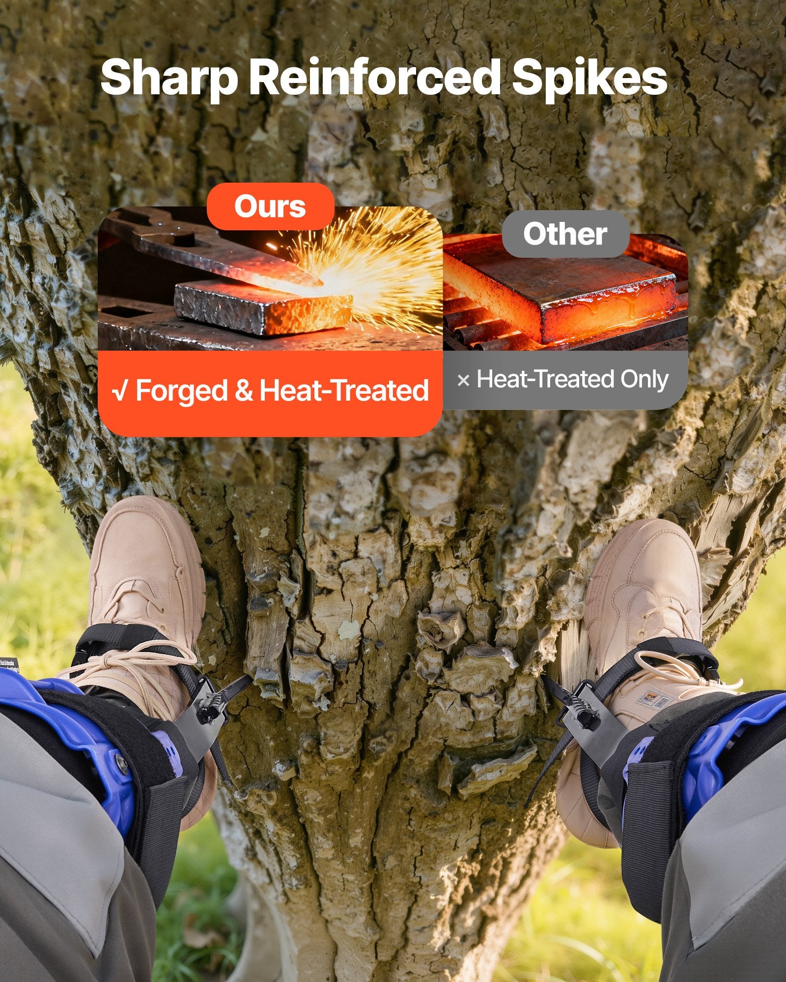 Tree Climbing Spikes Set Height-Adjustable Steel Climb Spurs Straps Harness