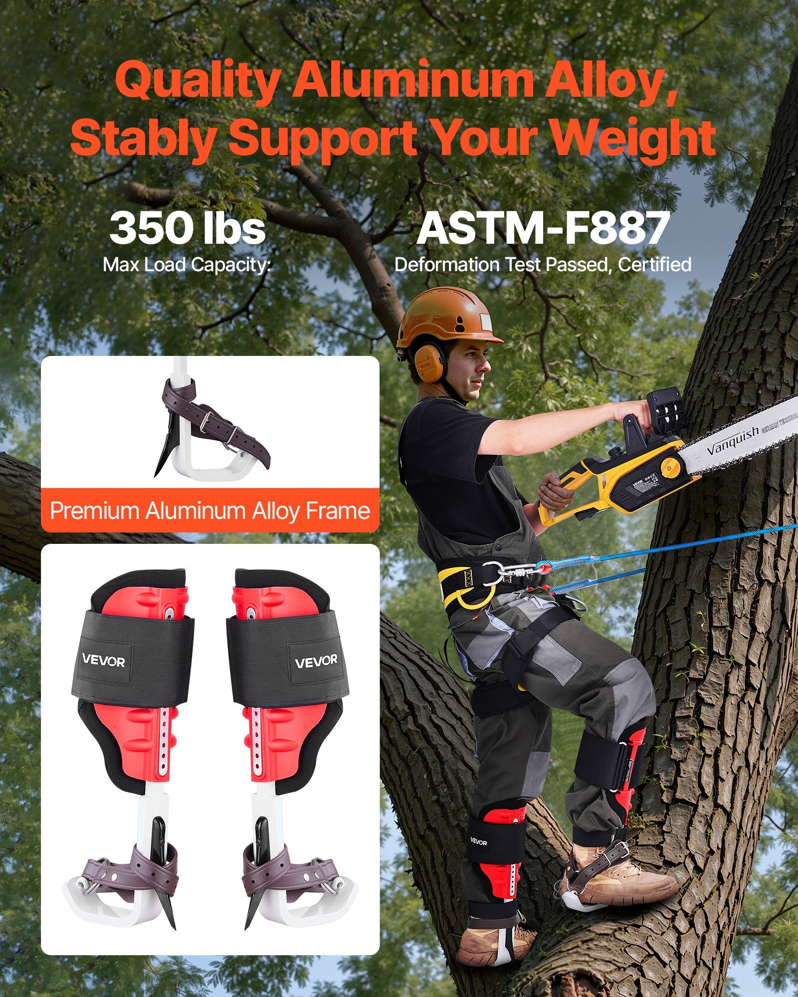 Tree Climbing Spikes Set Height-Adjustable Aluminum Climb Spurs Straps 159kg
