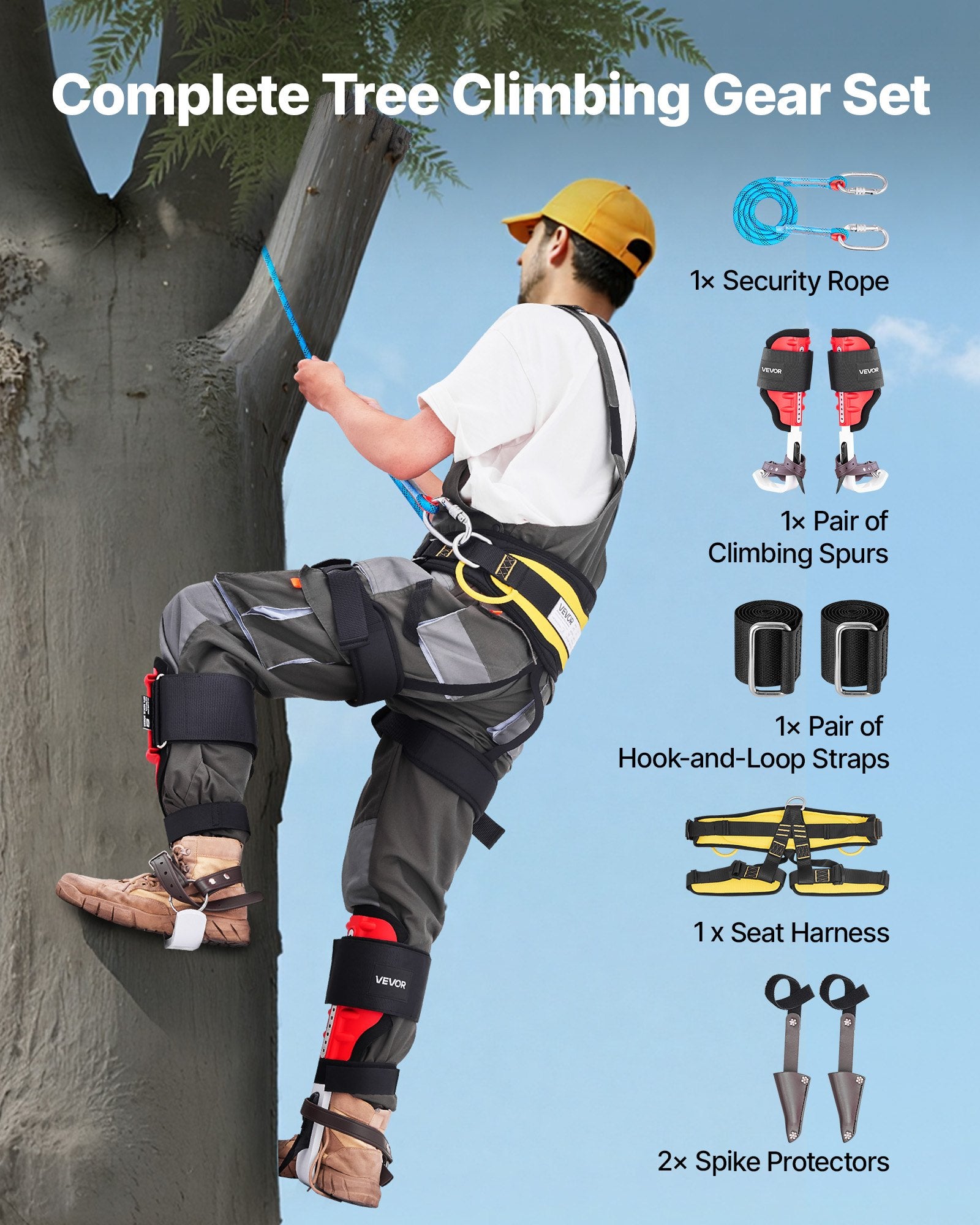 Tree Climbing Spikes Set Height-Adjustable Aluminum Climb Spurs Straps 159kg