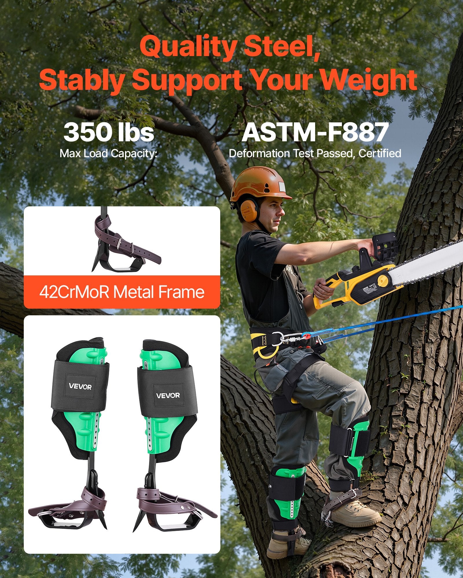 Tree Climbing Spikes Set Height-Adjustable Straps Spike Protectors 159kg