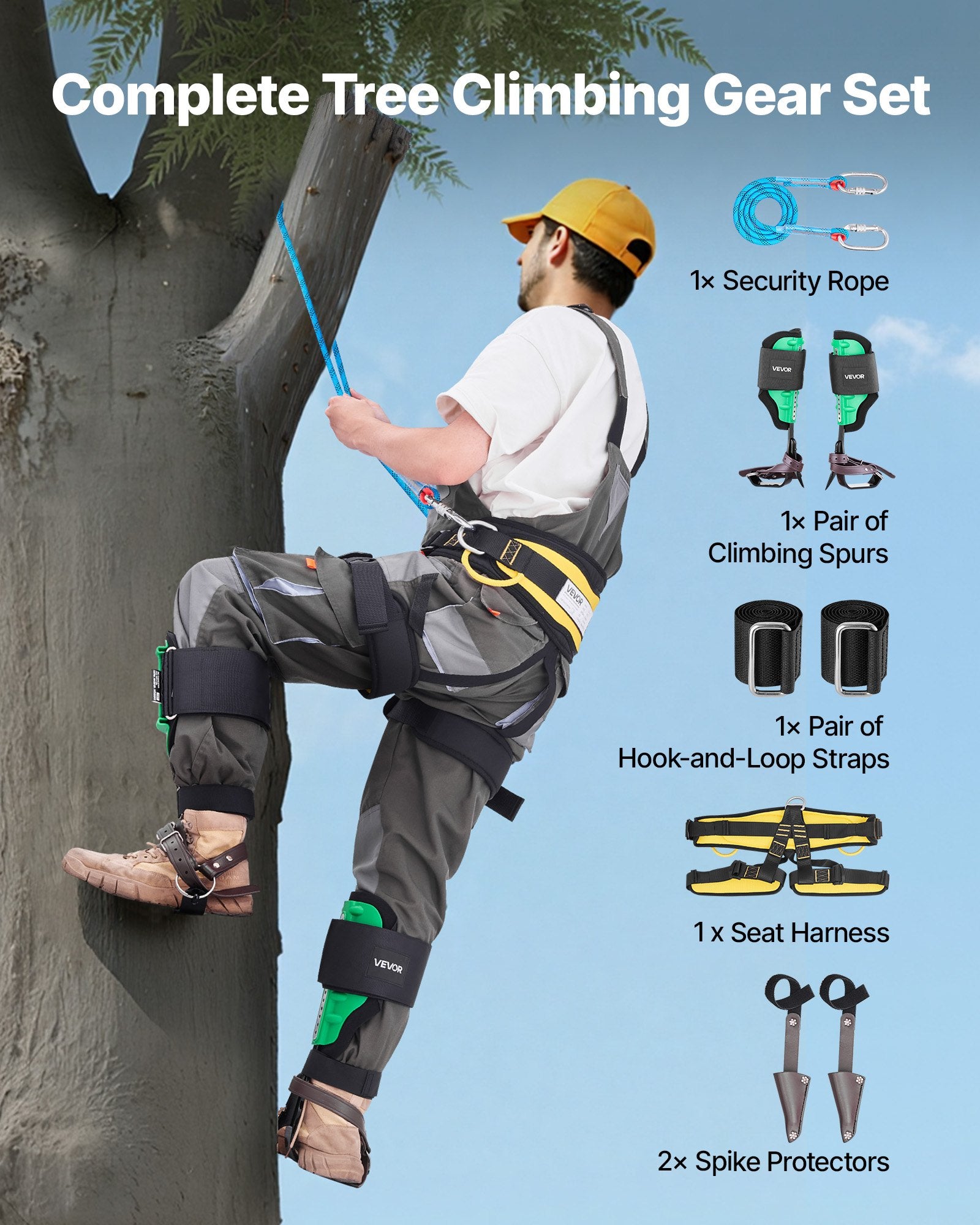 Tree Climbing Spikes Set Height-Adjustable Straps Spike Protectors 159kg