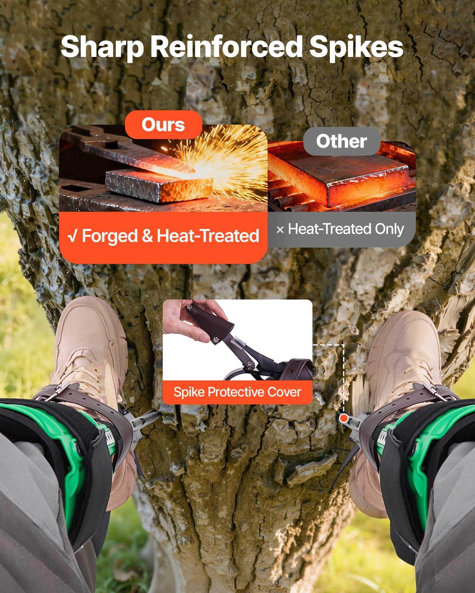 Tree Climbing Spikes Set Height-Adjustable Straps Spike Protectors 159kg