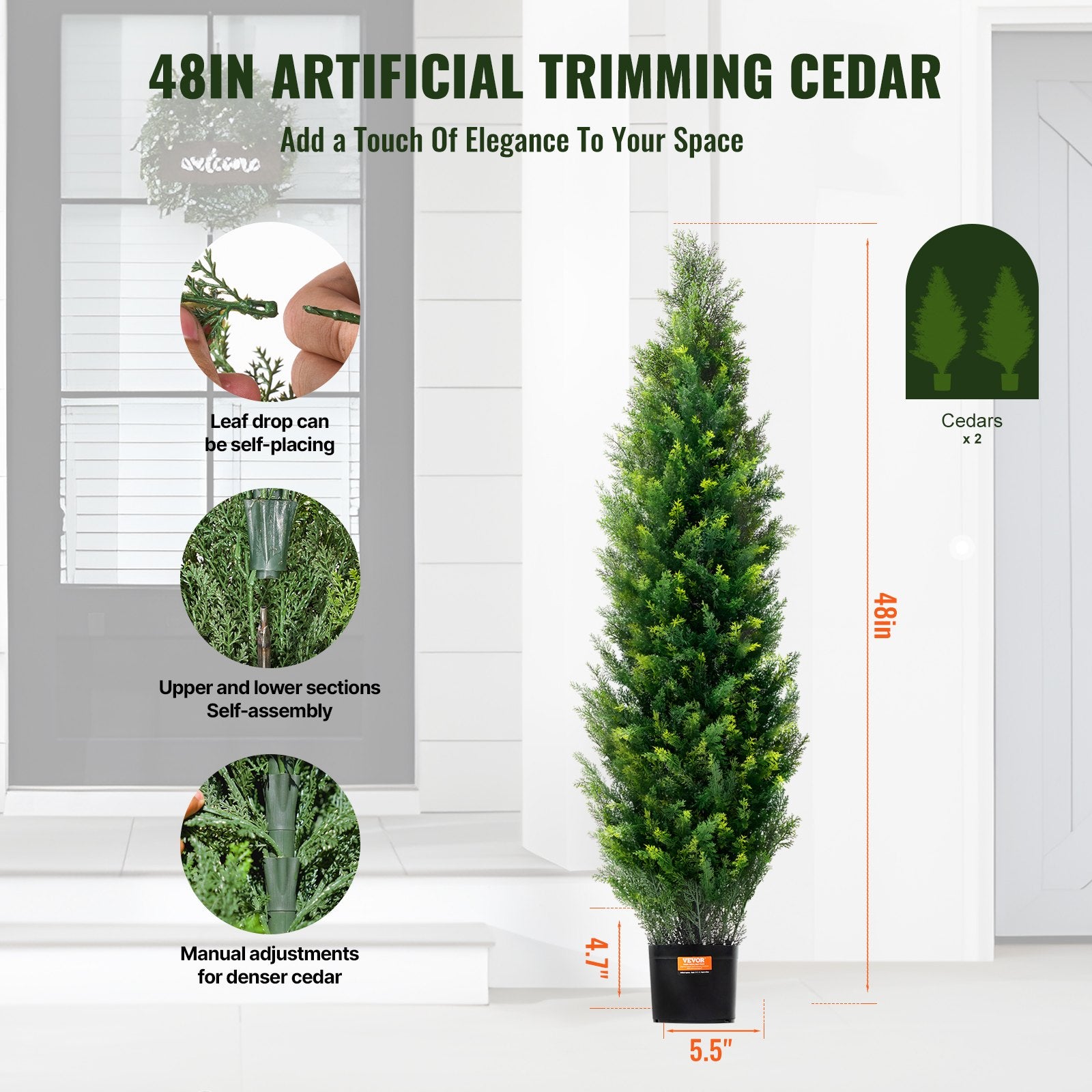Topiary Tree Artificial Cedar 48 Inch 2 Pieces Faux Evergreen Leaves Pot