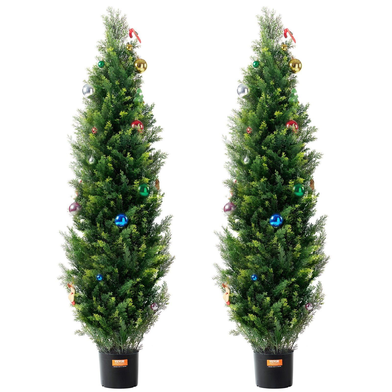 Artificial Cedar Topiary Tree, 60" Tall 2-Pack Faux Pine with Pot & Extra Leaves