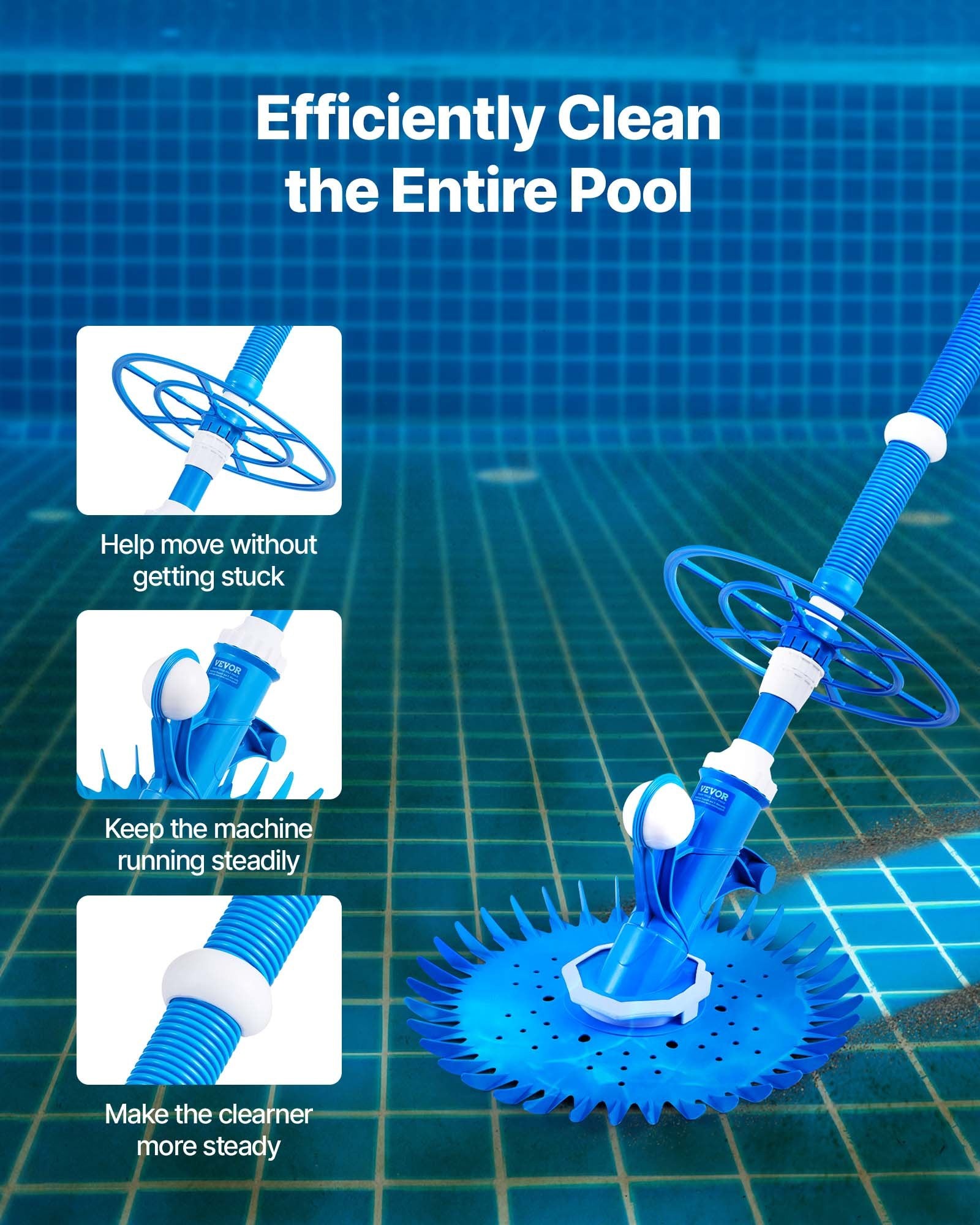 Suction Pool Cleaner Automatic Vacuum with 12 Hoses for In-Ground