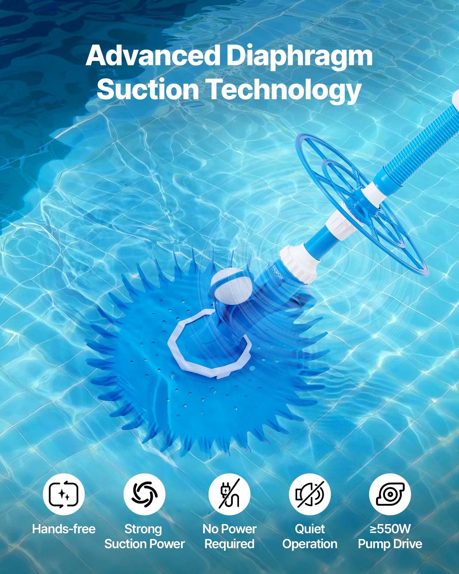 Suction Pool Cleaner Automatic Vacuum with 12 Hoses for In-Ground