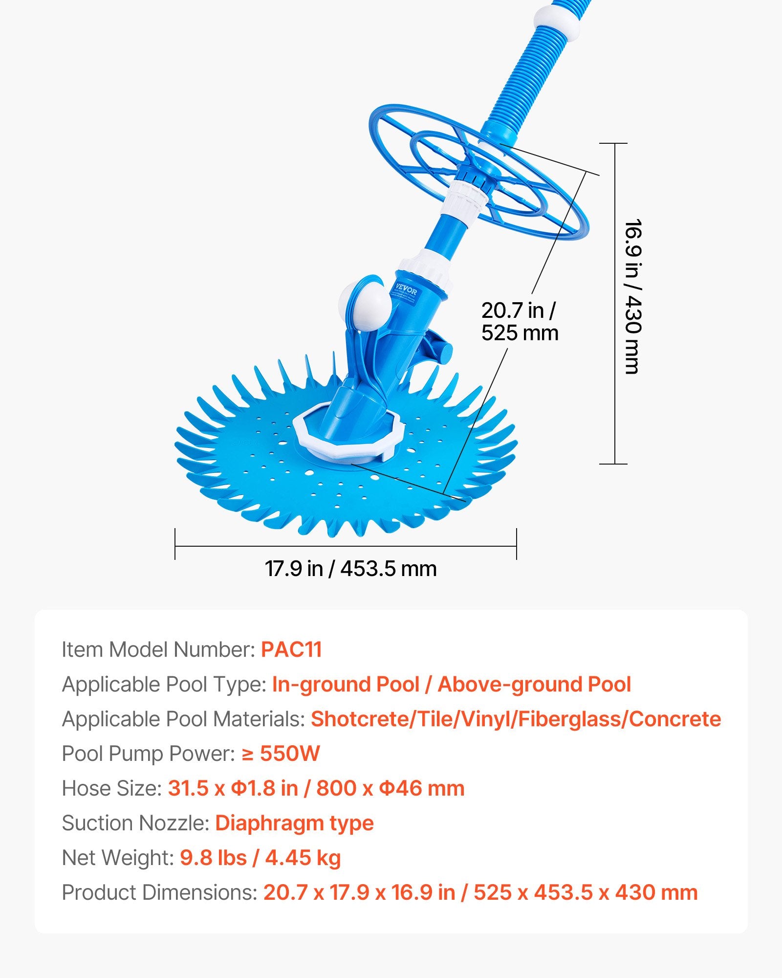 Suction Pool Cleaner Automatic Vacuum with 12 Hoses for In-Ground