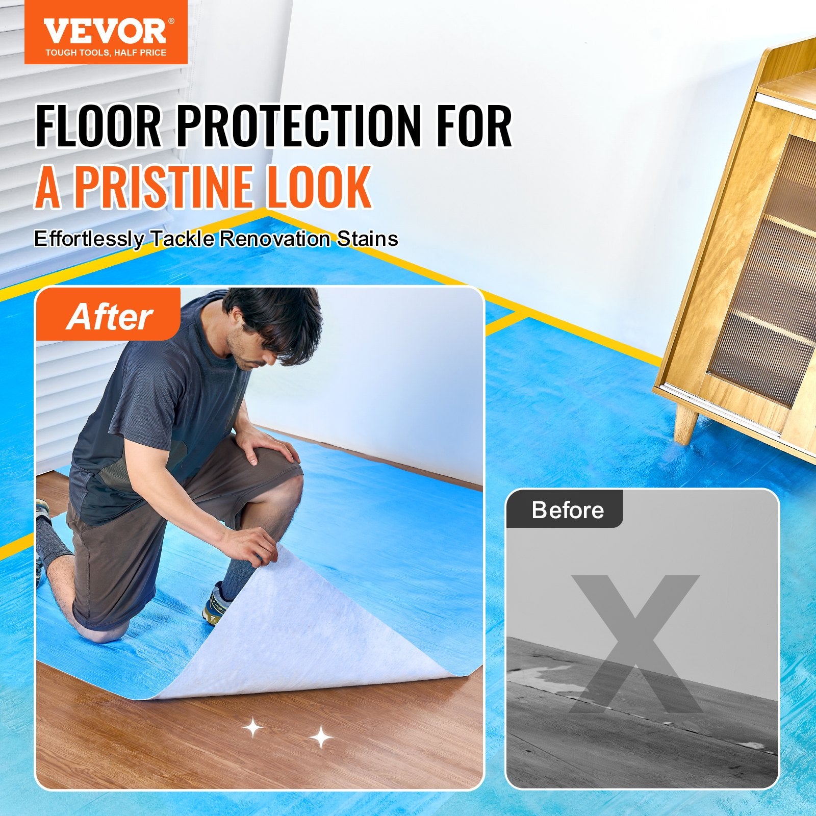Carpet Protection Film 40 in x 84 ft Floor Surface Shield Blue
