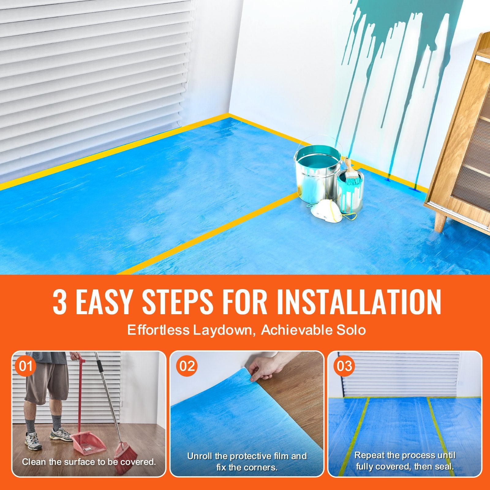Carpet Protection Film 40 in x 84 ft Floor Surface Shield Blue