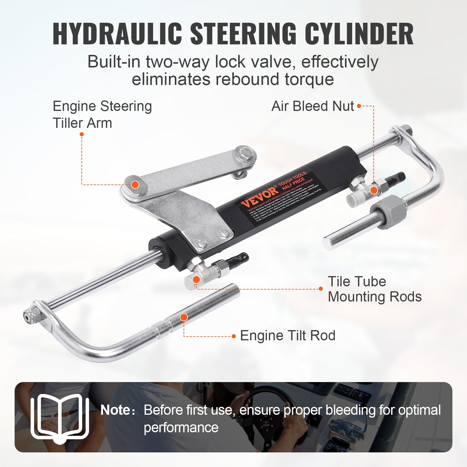 Hydraulic Outboard Steering Kit 90HP with Helm Pump Cylinder and 24ft Hose
