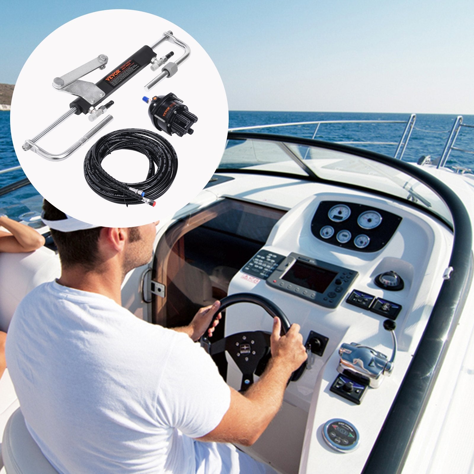 Hydraulic Outboard Steering Kit 90HP with Helm Pump Cylinder and 24ft Hose