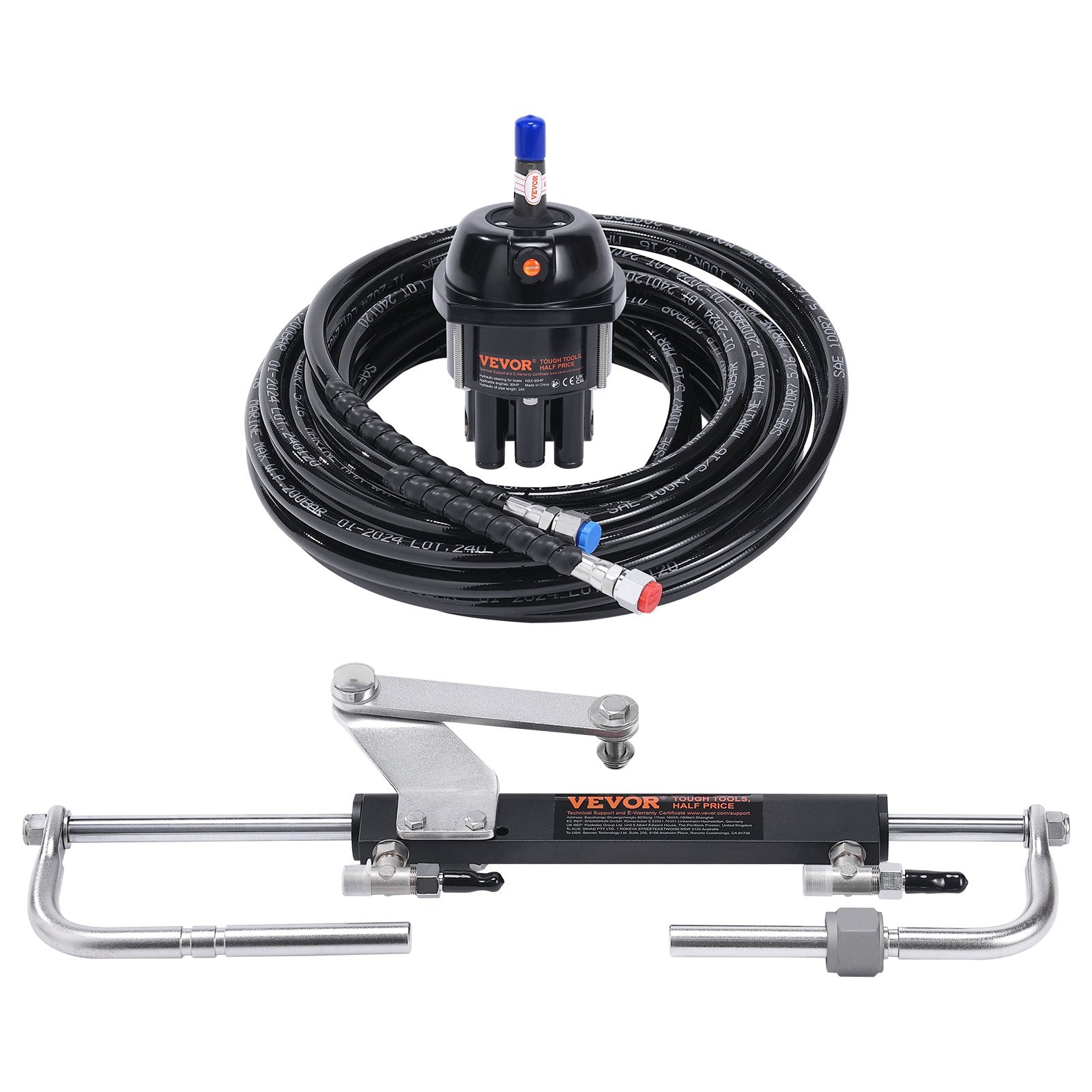Hydraulic Outboard Steering Kit 90HP with Helm Pump Cylinder and 24ft Hose