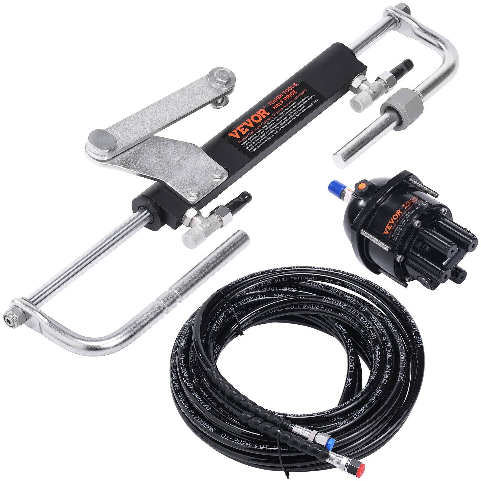 Hydraulic Outboard Steering Kit 90HP with Helm Pump Cylinder and 24ft Hose