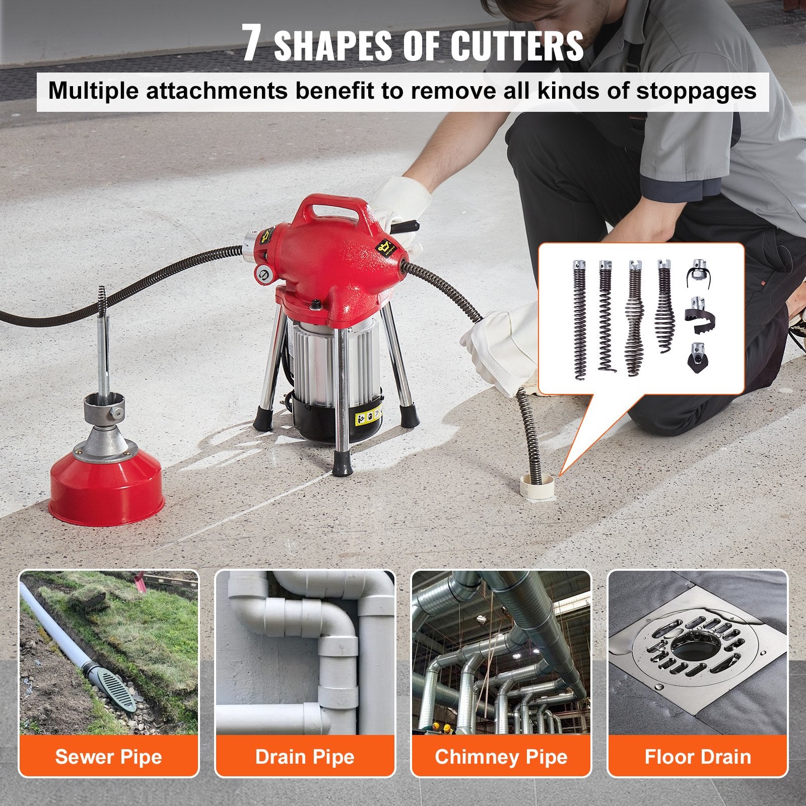 Drain Cleaner Machine 66FT x 5/8in, 250W Electric Sewer Snake Auger