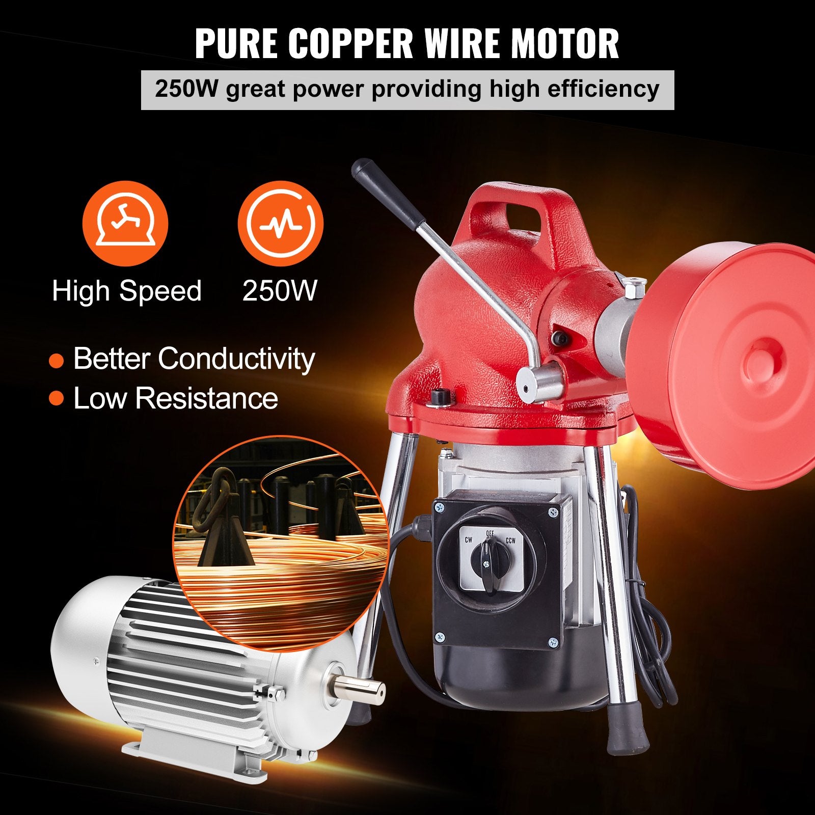 Drain Cleaner Machine 66FT x 5/8in, 250W Electric Sewer Snake Auger