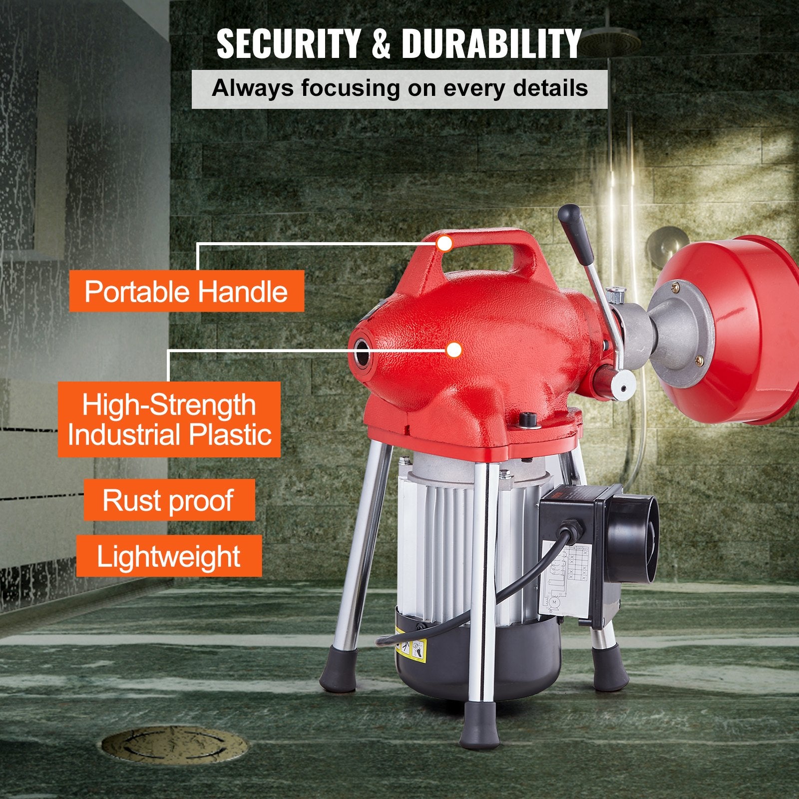 Drain Cleaner Machine 66FT x 5/8in, 250W Electric Sewer Snake Auger