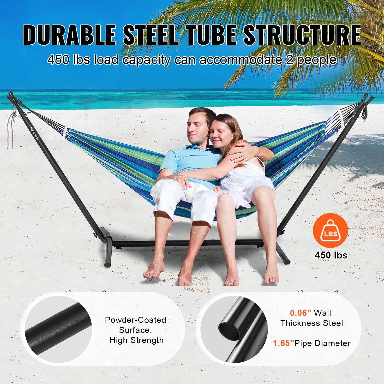 Portable Hammock Stand 450lbs Steel Adjustable Frame for 2 Person Outdoor/Indoor