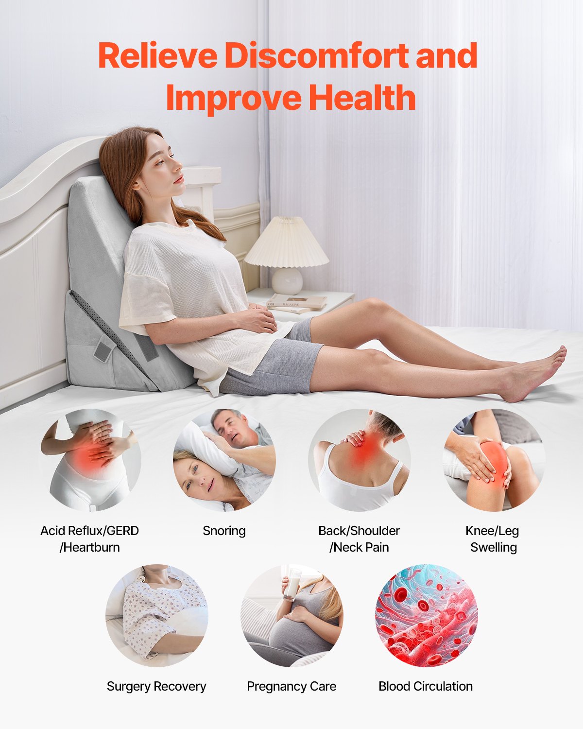 Bed Wedge Pillow Adjustable Orthopedic 25D Foam Post Surgery Acid Reflux Grey