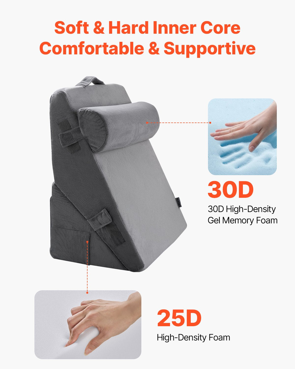 Bed Wedge Pillow 3-Pcs Adjustable Orthopedic Set with Washable Cover Dark Grey