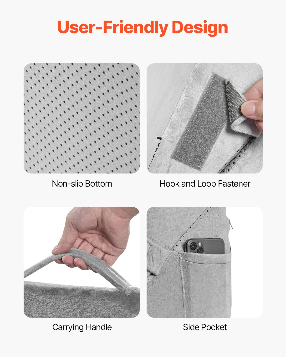 Bed Wedge Pillow 3-Pcs Adjustable Orthopedic Set with Washable Cover Dark Grey