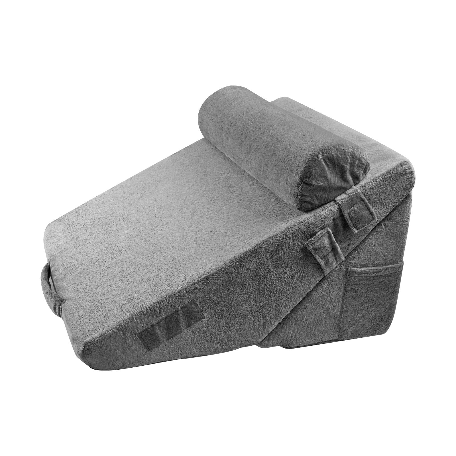 Bed Wedge Pillow 3-Pcs Adjustable Orthopedic Set with Washable Cover Dark Grey