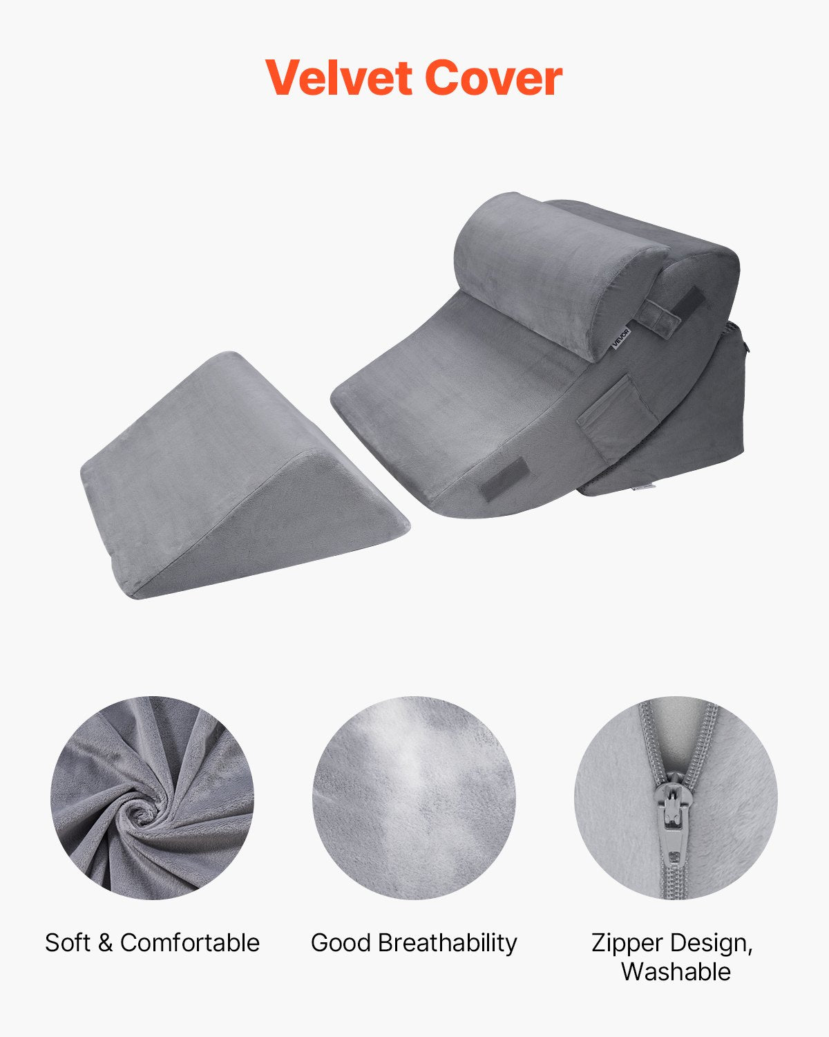 Wedge Pillow 4-Pcs Adjustable Orthopedic Bed Wedge Set for Back Pain Dark Grey