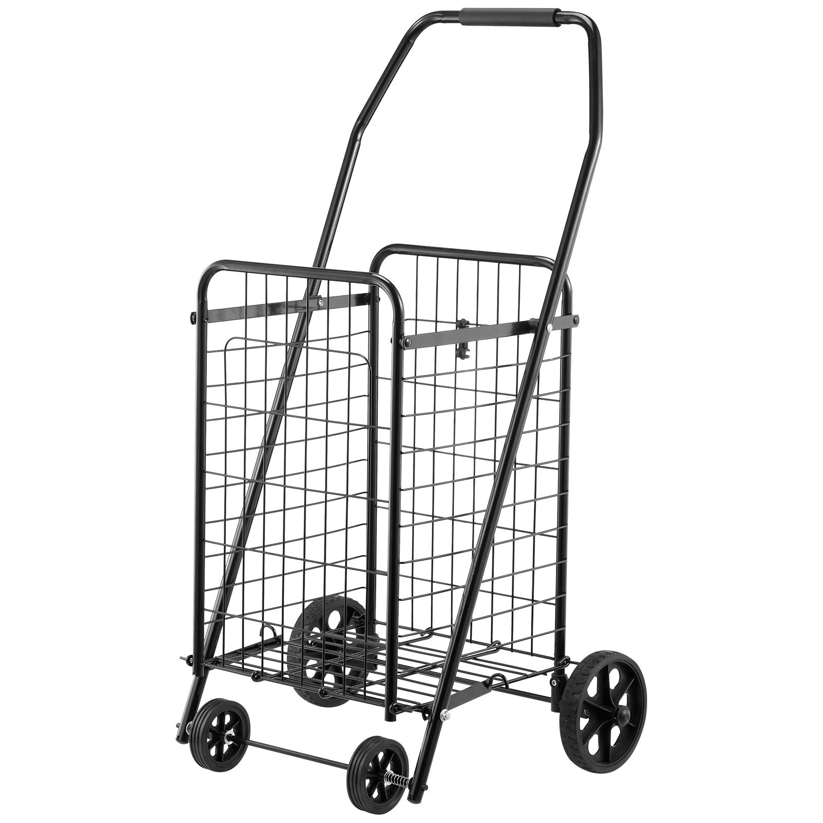 Folding Grocery Utility Cart with Swivel Wheels, 40.8 kg Load Capacity, Black