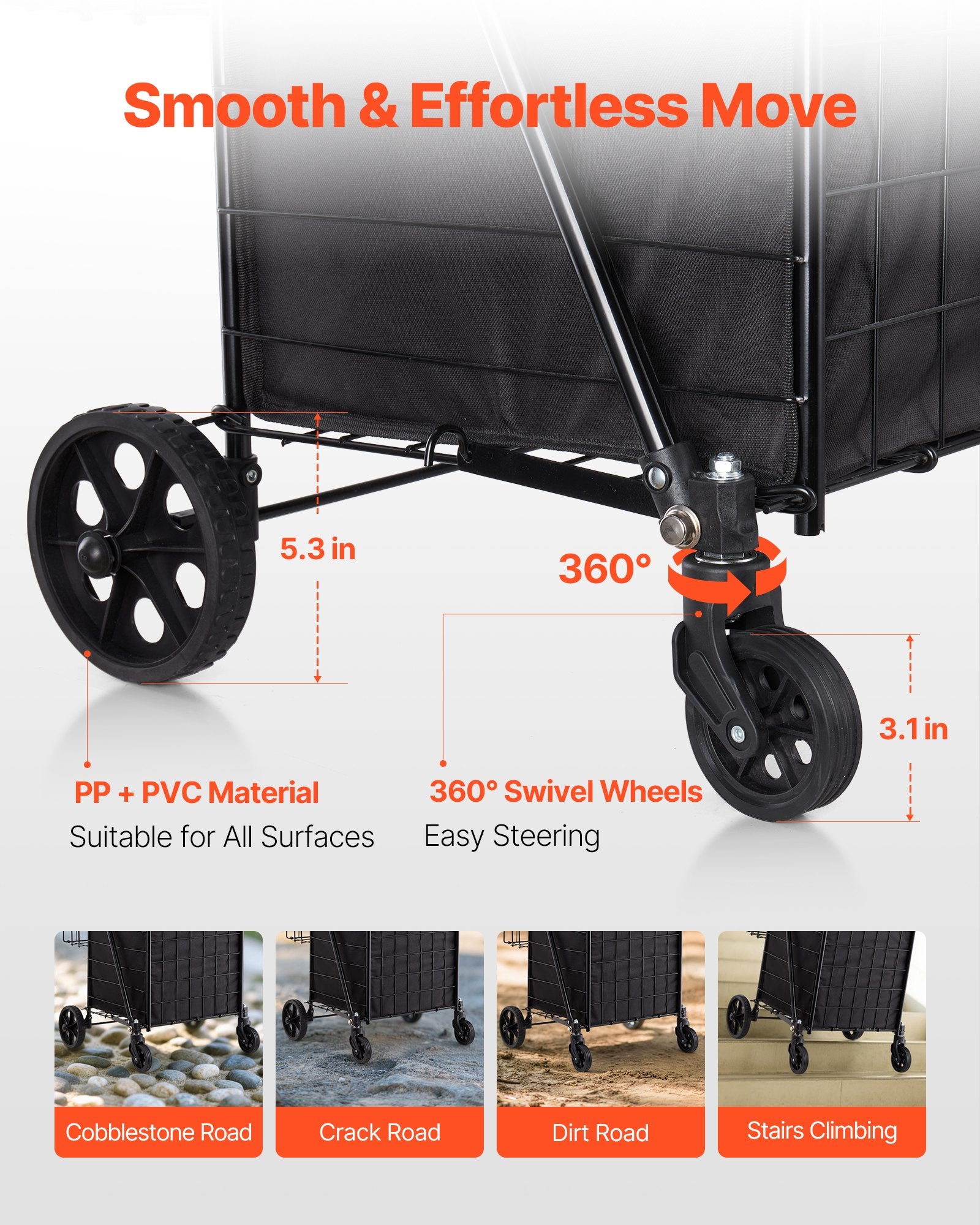 Folding Shopping Cart Dual Baskets Waterproof Liner Wheels 45KG Capacity