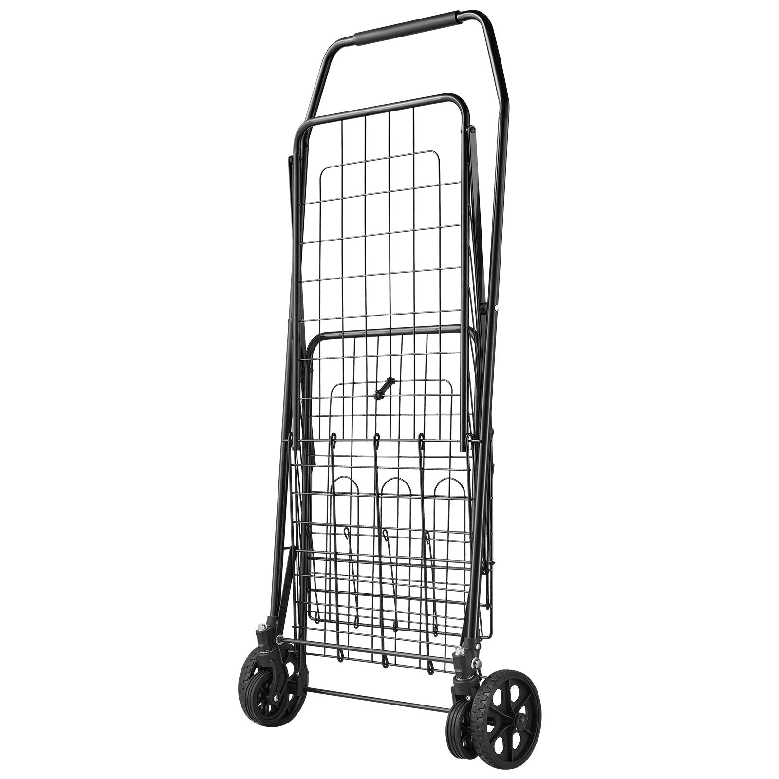 Folding Shopping Cart Dual Baskets Waterproof Liner Wheels 45KG Capacity