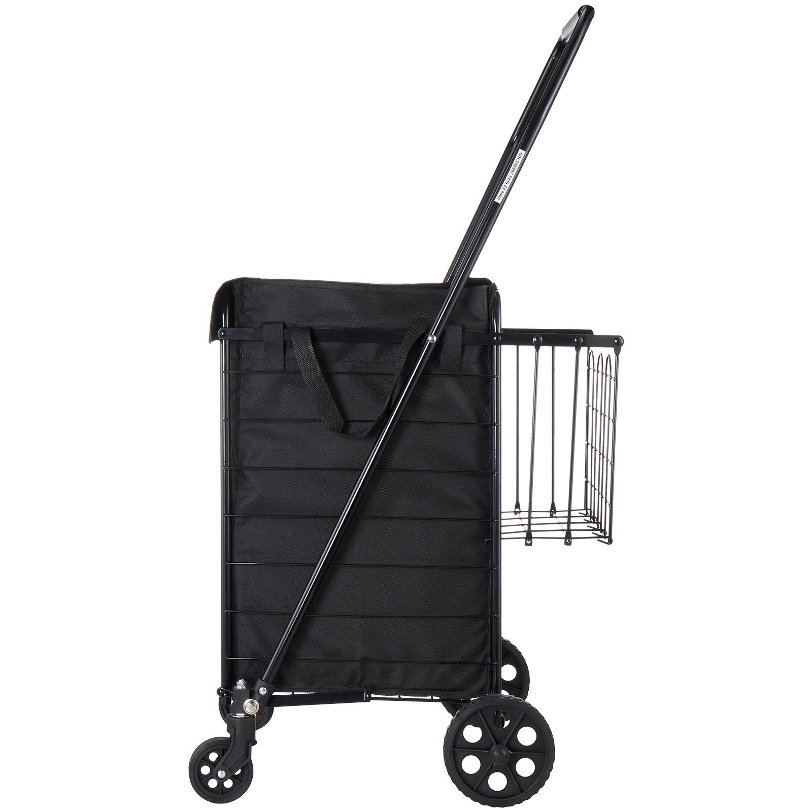 Folding Shopping Cart Dual Baskets Waterproof Liner Wheels 45KG Capacity