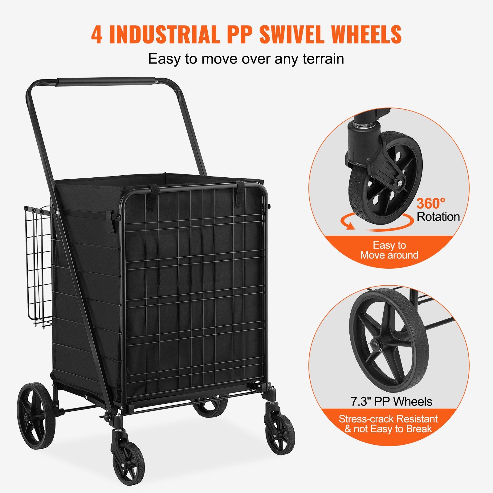Folding Shopping Cart with Removable Liner 210LBS Large Capacity Dual Basket