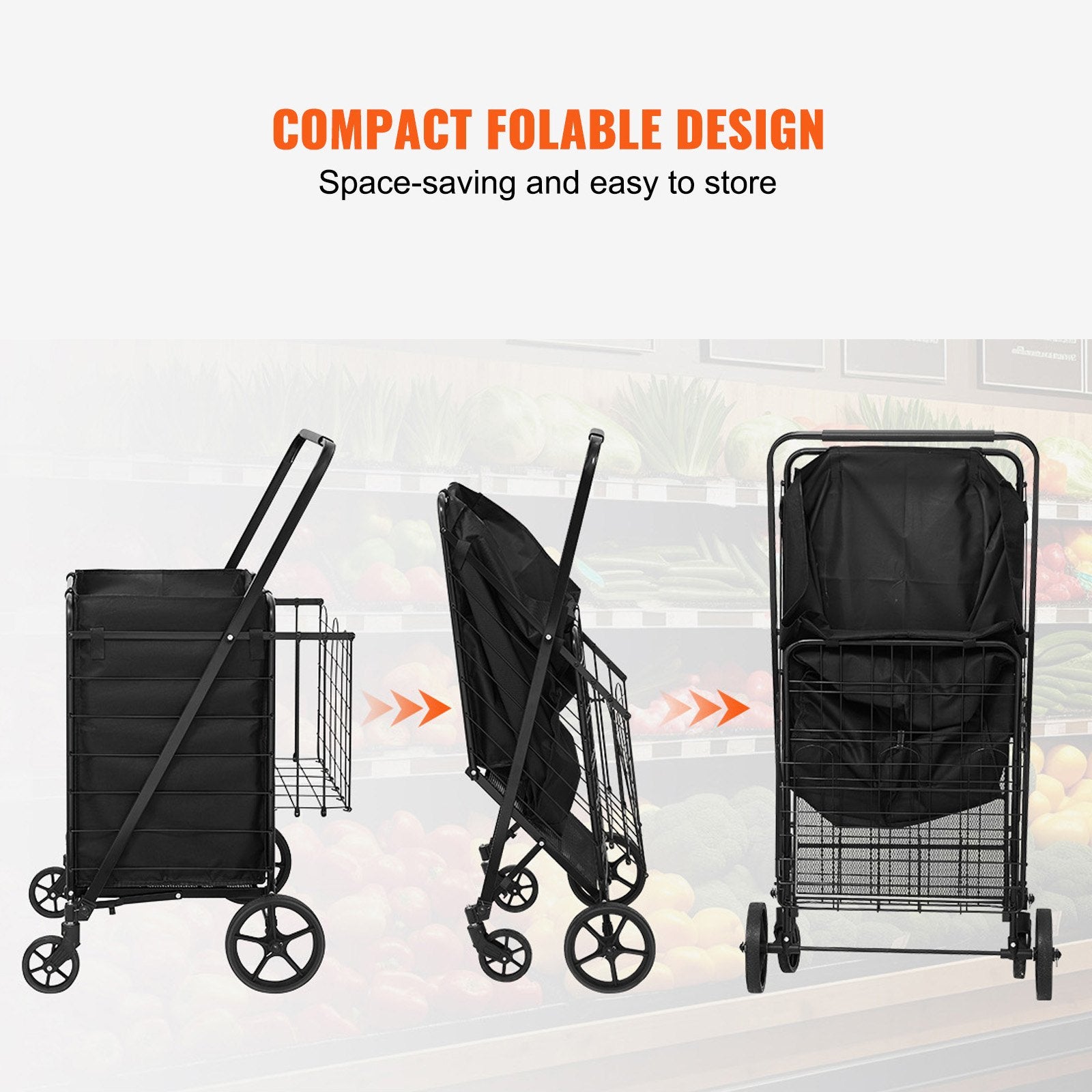 Folding Shopping Cart with Removable Liner 210LBS Large Capacity Dual Basket