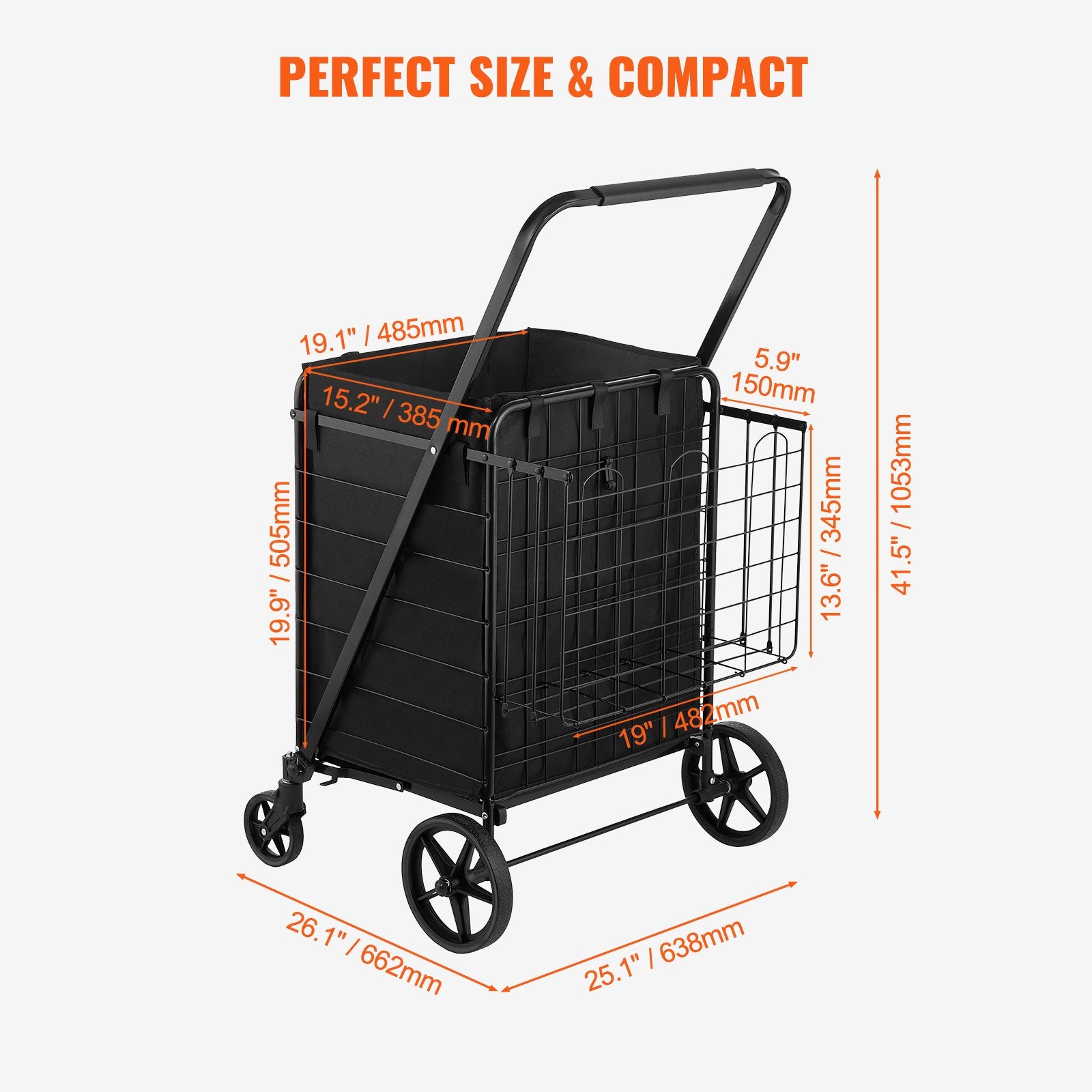 Folding Shopping Cart with Removable Liner 210LBS Large Capacity Dual Basket