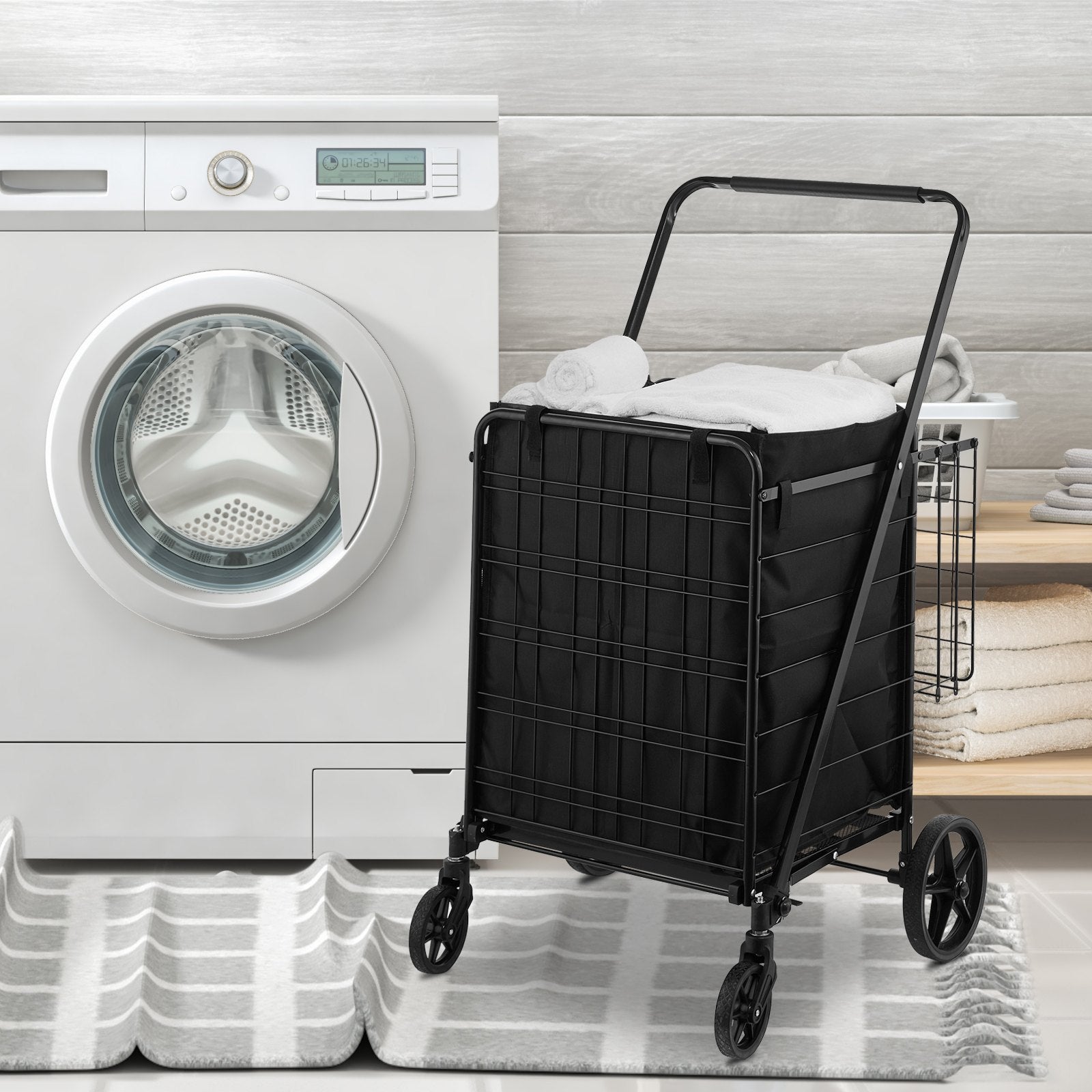 Folding Shopping Cart with Removable Liner 210LBS Large Capacity Dual Basket