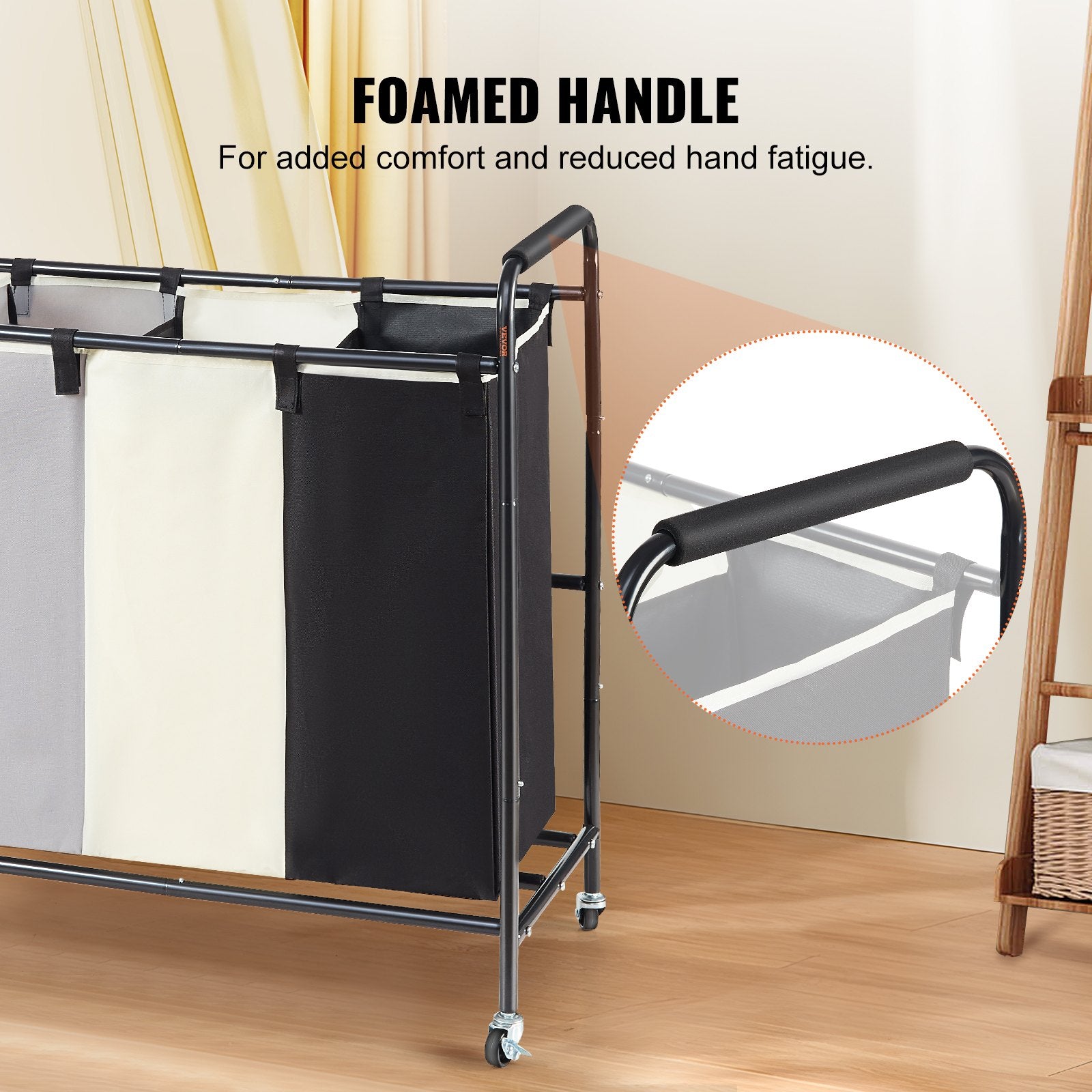 Laundry Basket 3-Section Heavy Duty Hamper Storage Organizer Lockable Wheels