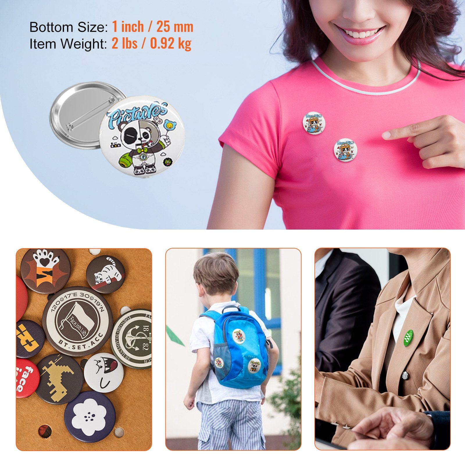 500 Sets 1" 25mm Pin Back Button Parts DIY Badge Parts with Tops Films