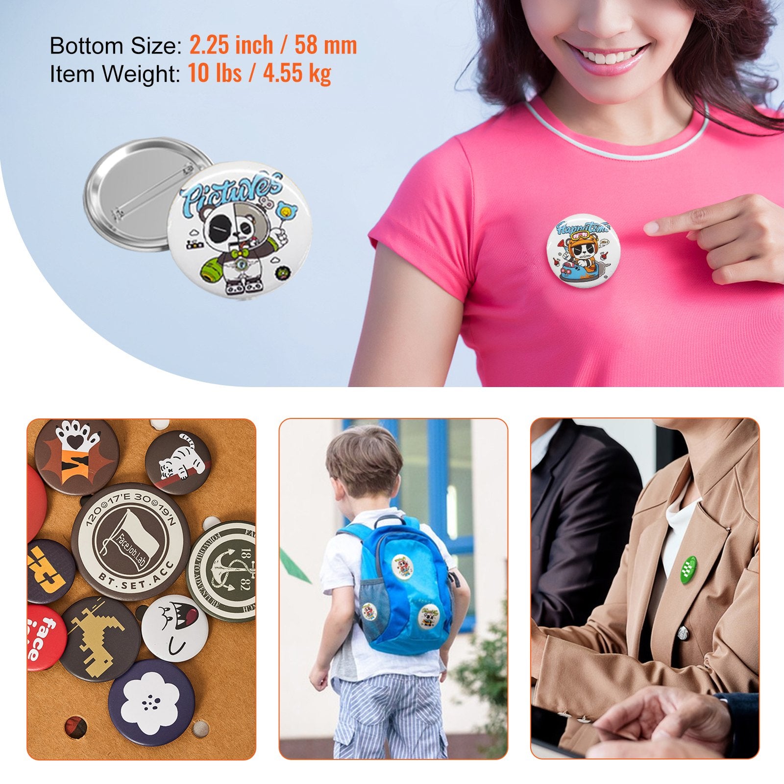 500 Sets 2.25" 58MM Pin Back Button Parts DIY Badge Parts with Tops Films