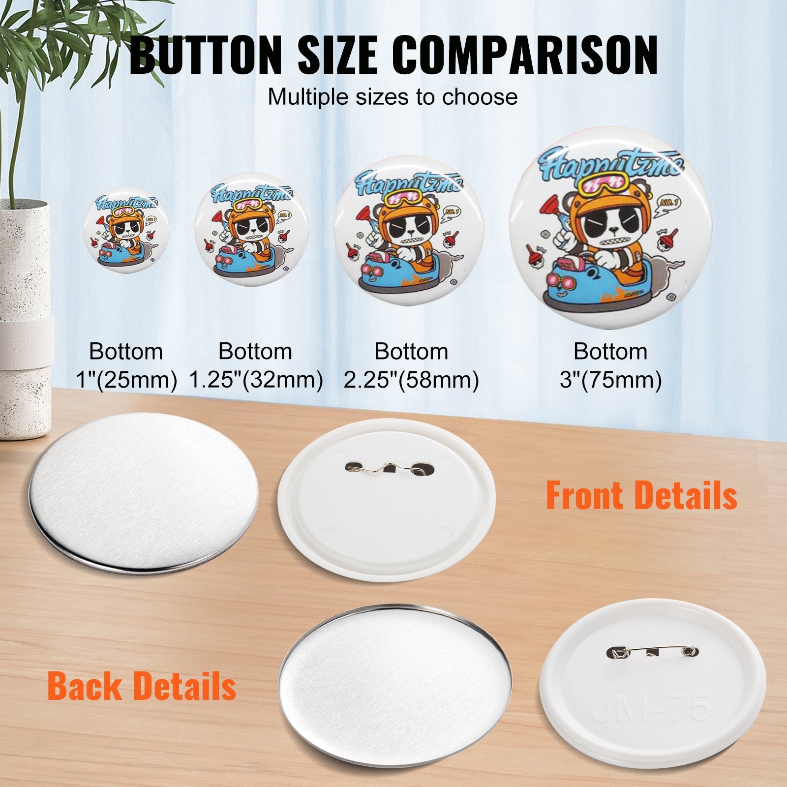 200 Sets 3" 75MM Pin Back Button Parts DIY Badge Parts with Tops Films