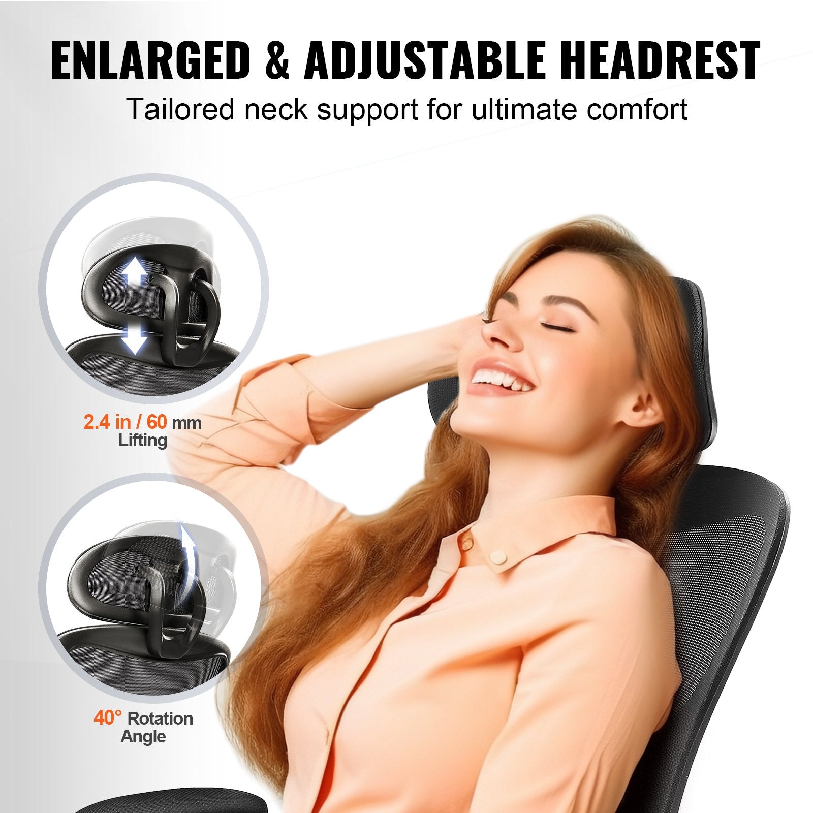 Office Chair Adjustable Lumbar Support High Back Ergonomic 2D Armrest