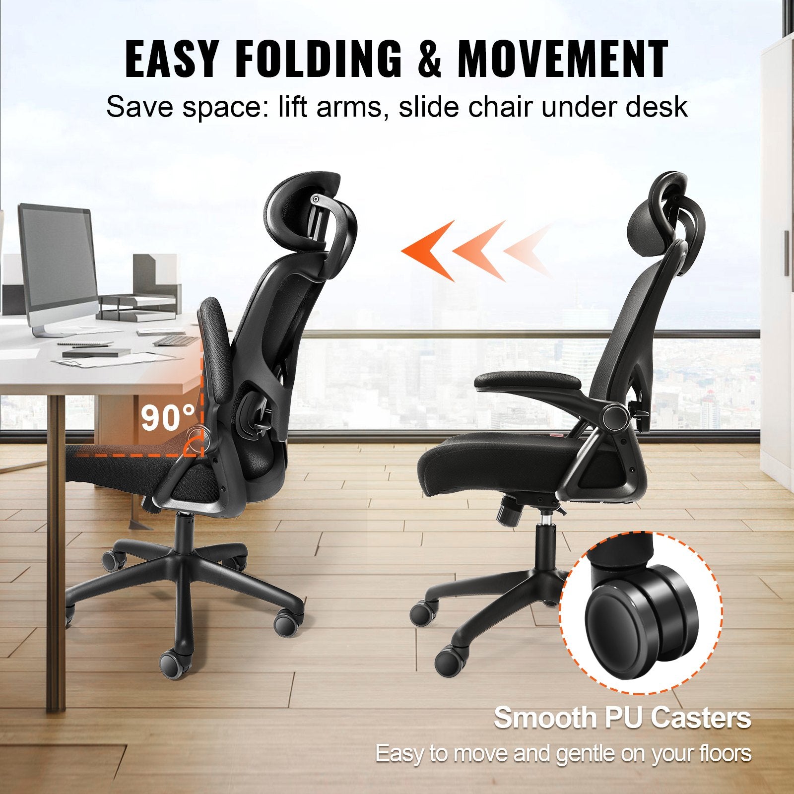 Office Chair Adjustable Lumbar Support High Back Ergonomic 2D Armrest