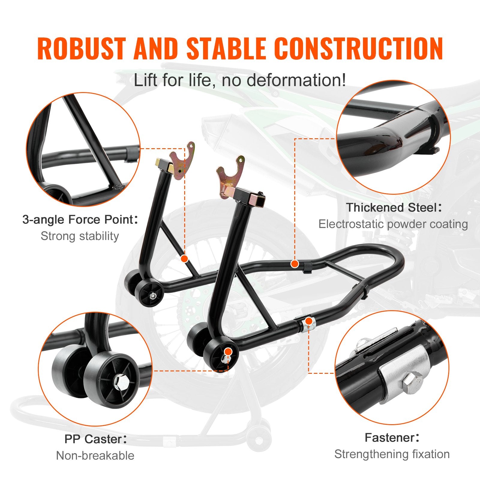 Motorcycle Rear Wheel Stand U+L Fork Swingarm 390kg Heavy Duty Lift Jack Black