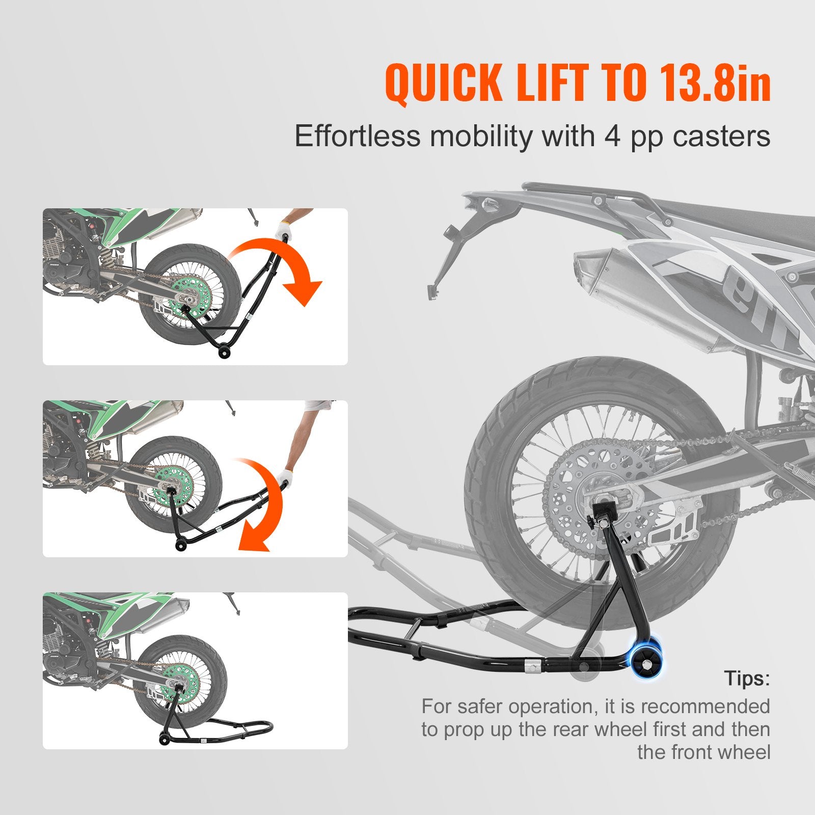 Motorcycle Rear Wheel Stand U+L Fork Swingarm 390kg Heavy Duty Lift Jack Black