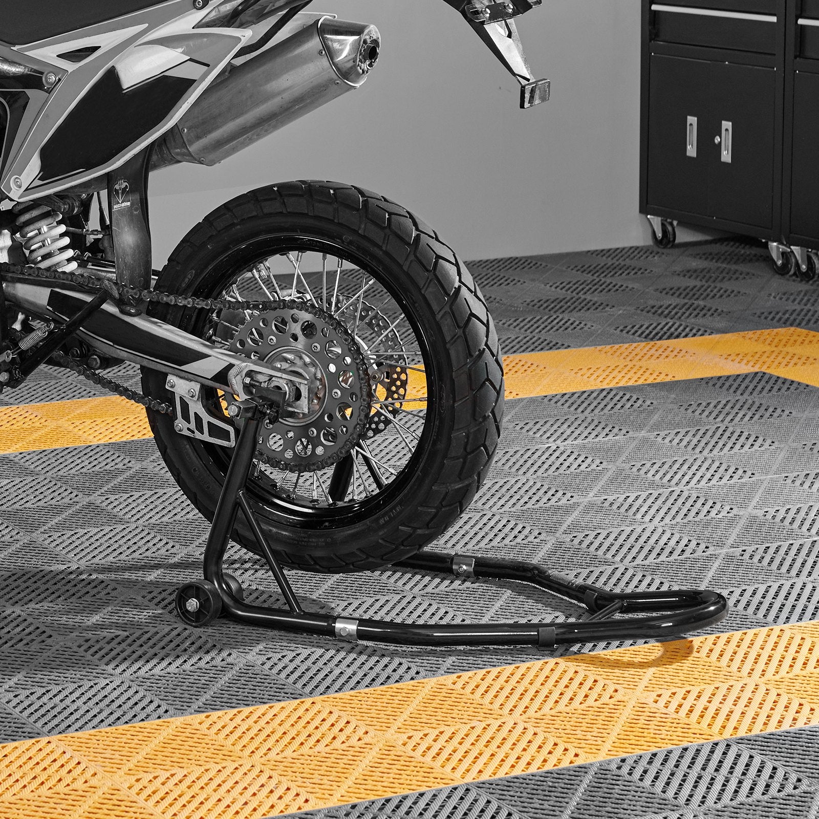 Motorcycle Rear Wheel Stand U+L Fork Swingarm 390kg Heavy Duty Lift Jack Black