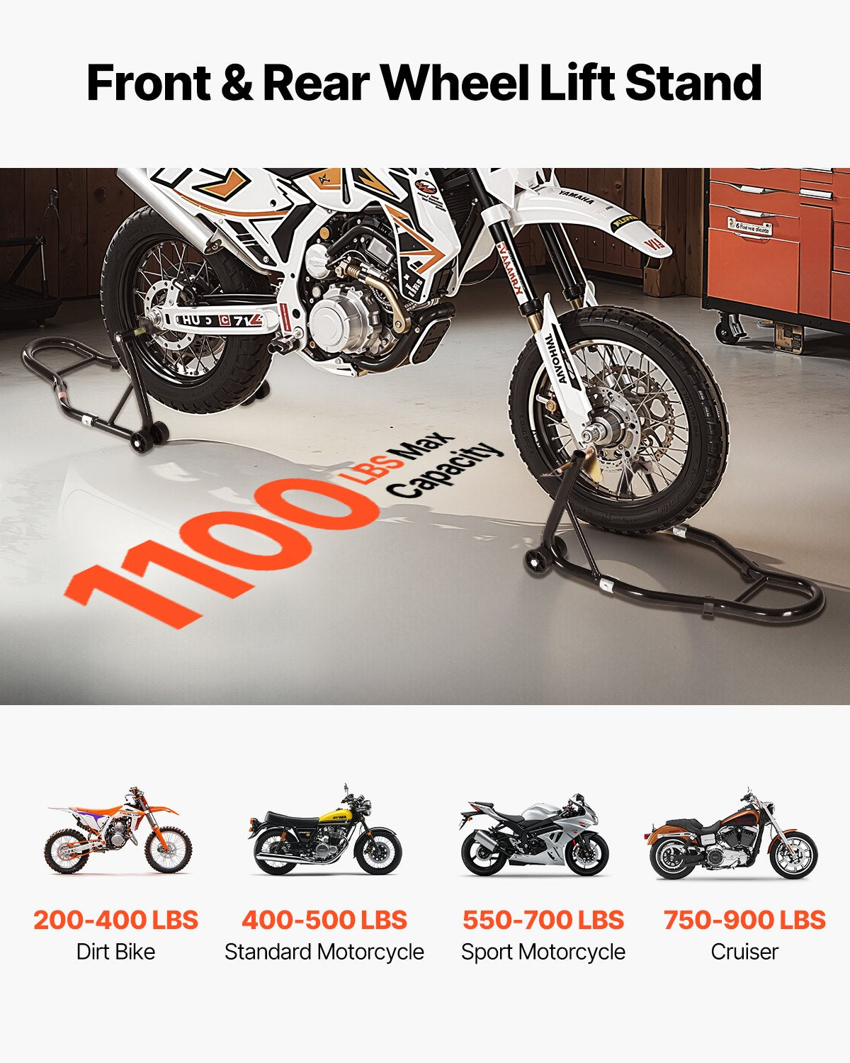 Motorcycle Stand Lift 1100lbs Front & Rear Combo Dual-Fork Swingarm Stand Black