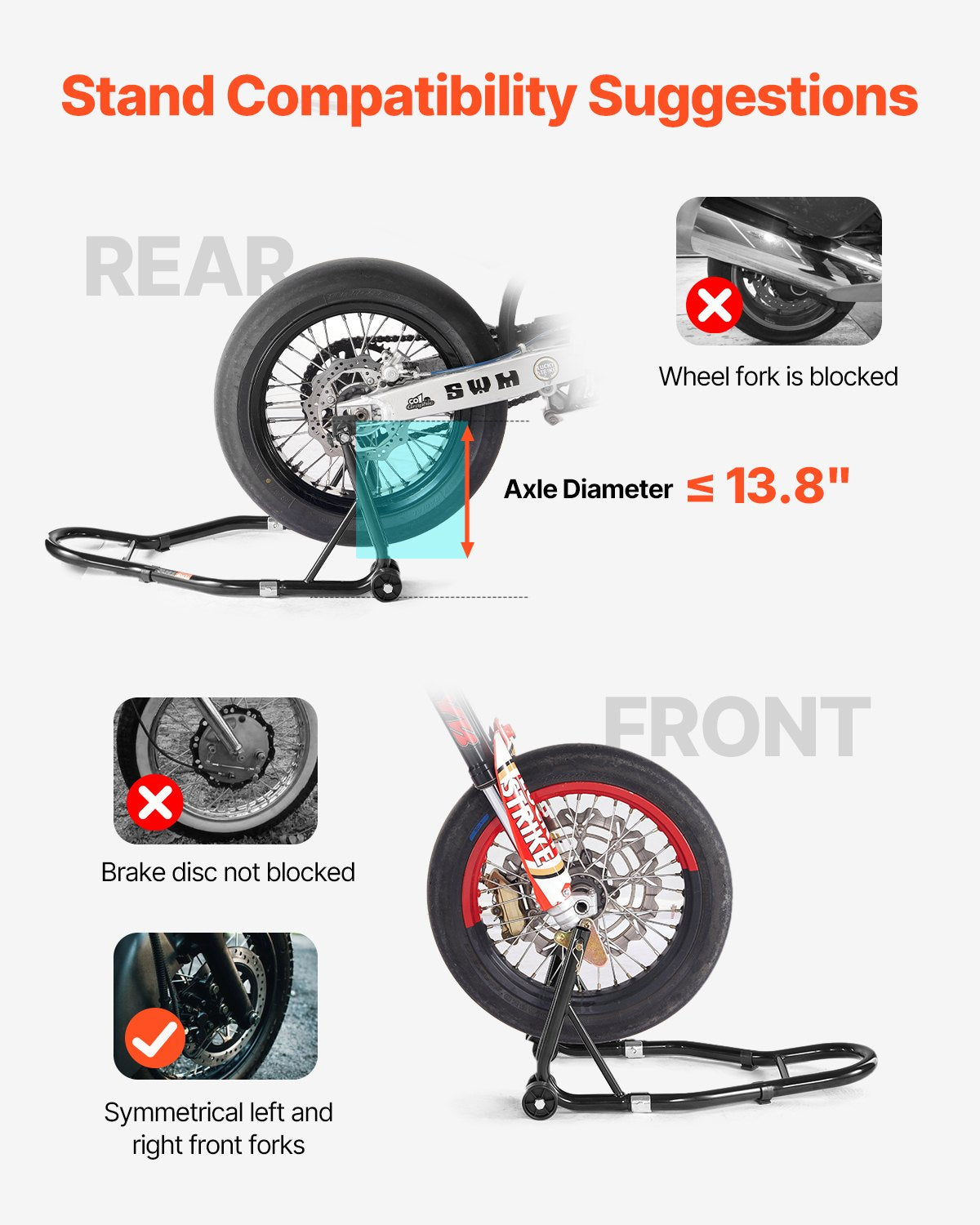 Motorcycle Stand Lift 1100lbs Front & Rear Combo Dual-Fork Swingarm Stand Black
